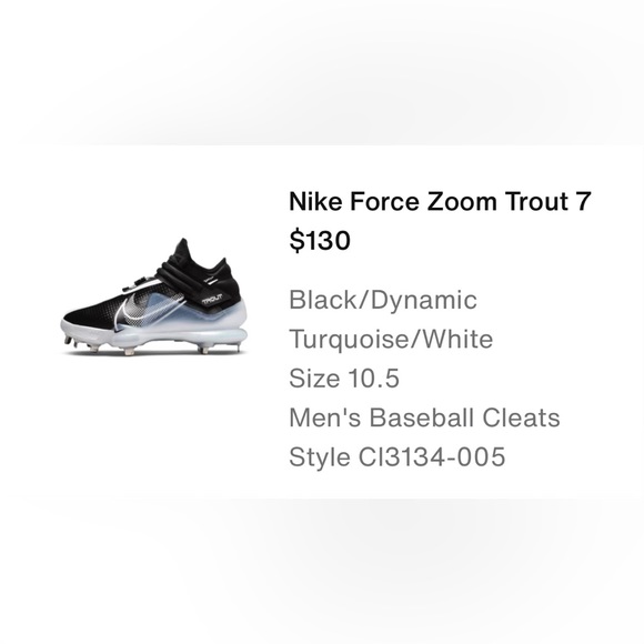 Nike men’s size 10.5 baseball cleats. Nike Force Zoom Trout 7. White & black. - Picture 2 of 7